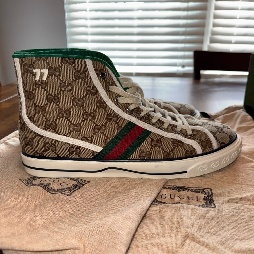 Gucci Beige and Green High-Top Sneakers